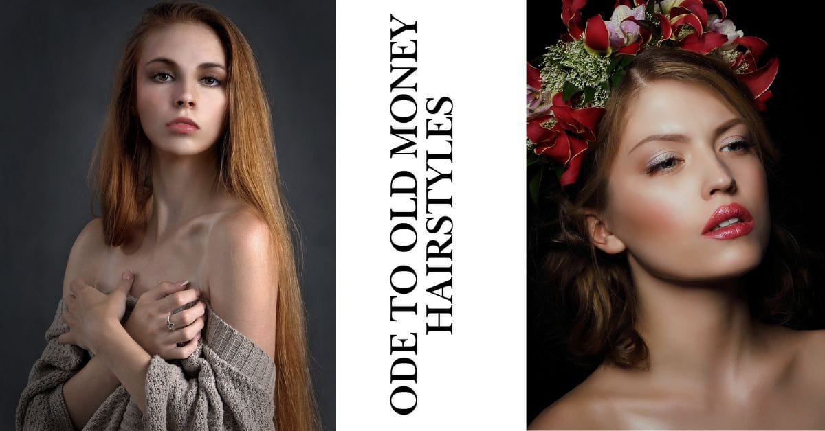 Two images of women adorned with flowers in their hair, showcasing elegant "old money hairstyles" for a classic look.