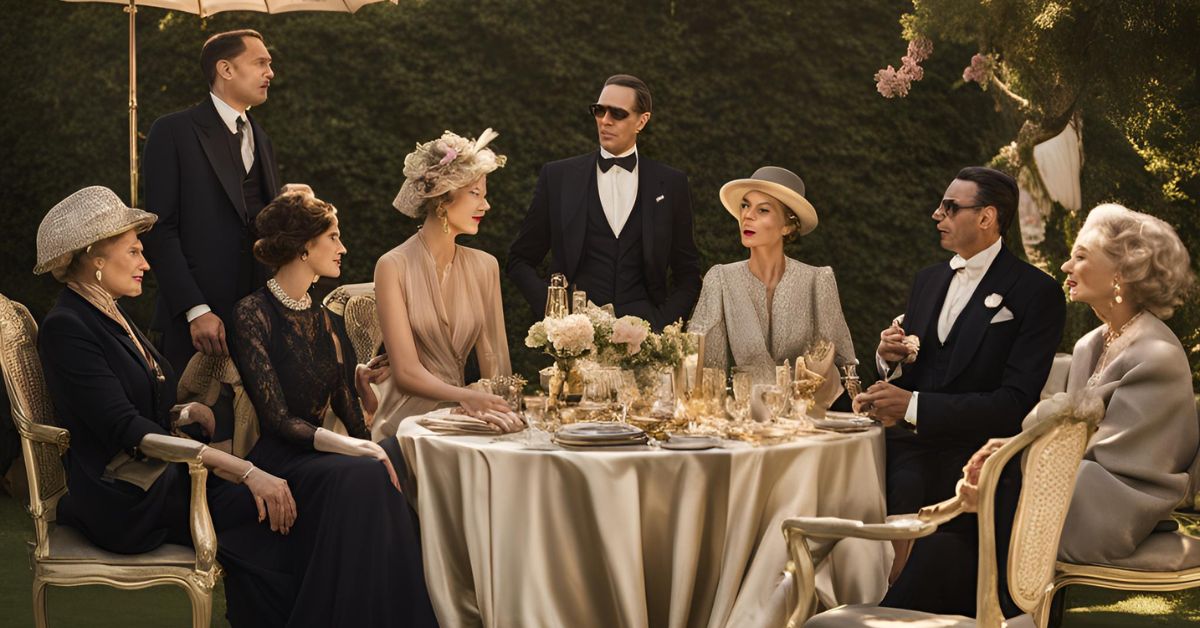 A scene from The Crown Season 3, Episode 1, showcasing the elegance of old money style with classic fashion and decor.