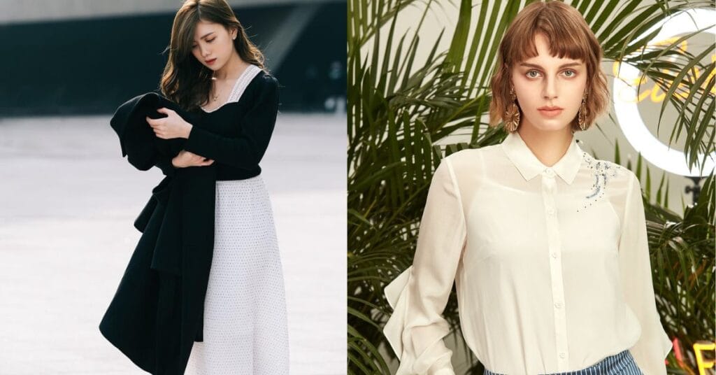  woman's in old money fashion in two stylish poses.