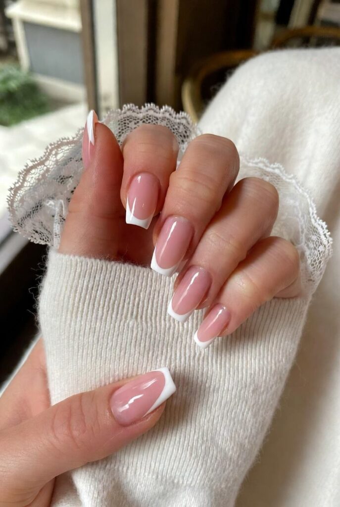 Classic French Tip Almond Nails