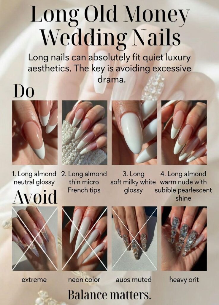 Long Old Money Wedding Nails