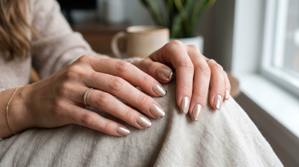 Neutral Chrome French Nails