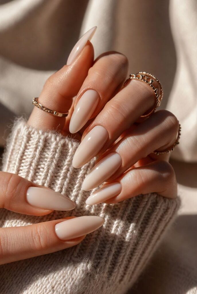 Beige almond nails