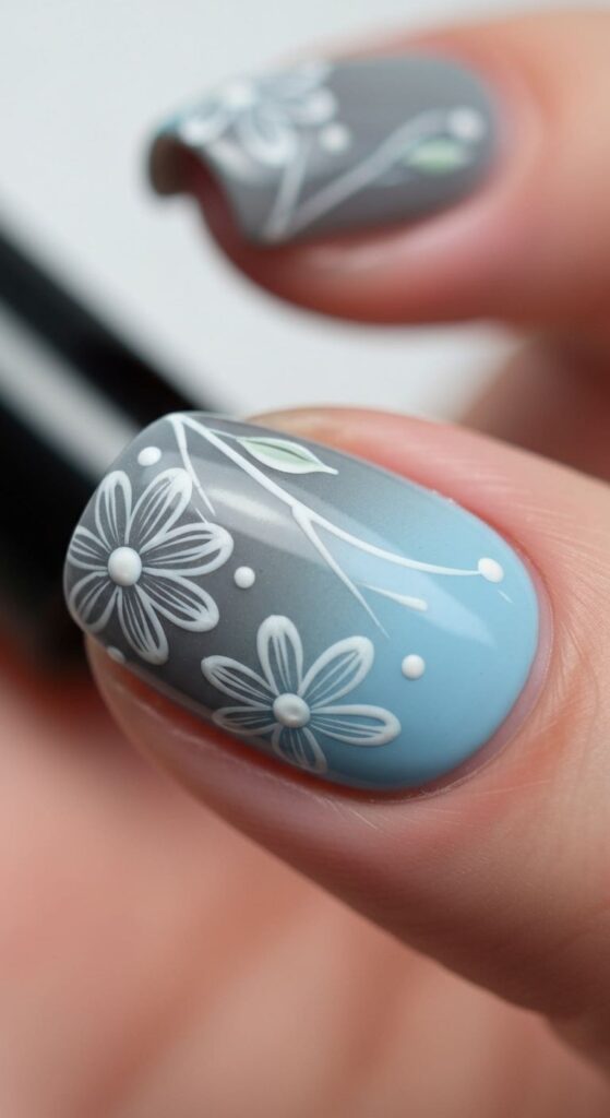 old money Soft Gray Nails color design
